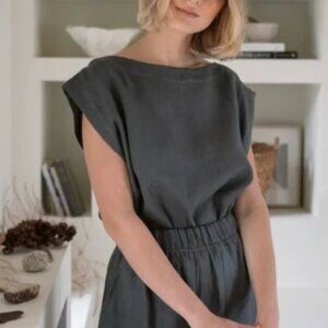 Laude The Label Organic Linen Mineral Everyday Top Lined,  Charcoal Gray